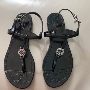 Coach slingback black logo plaque sandals